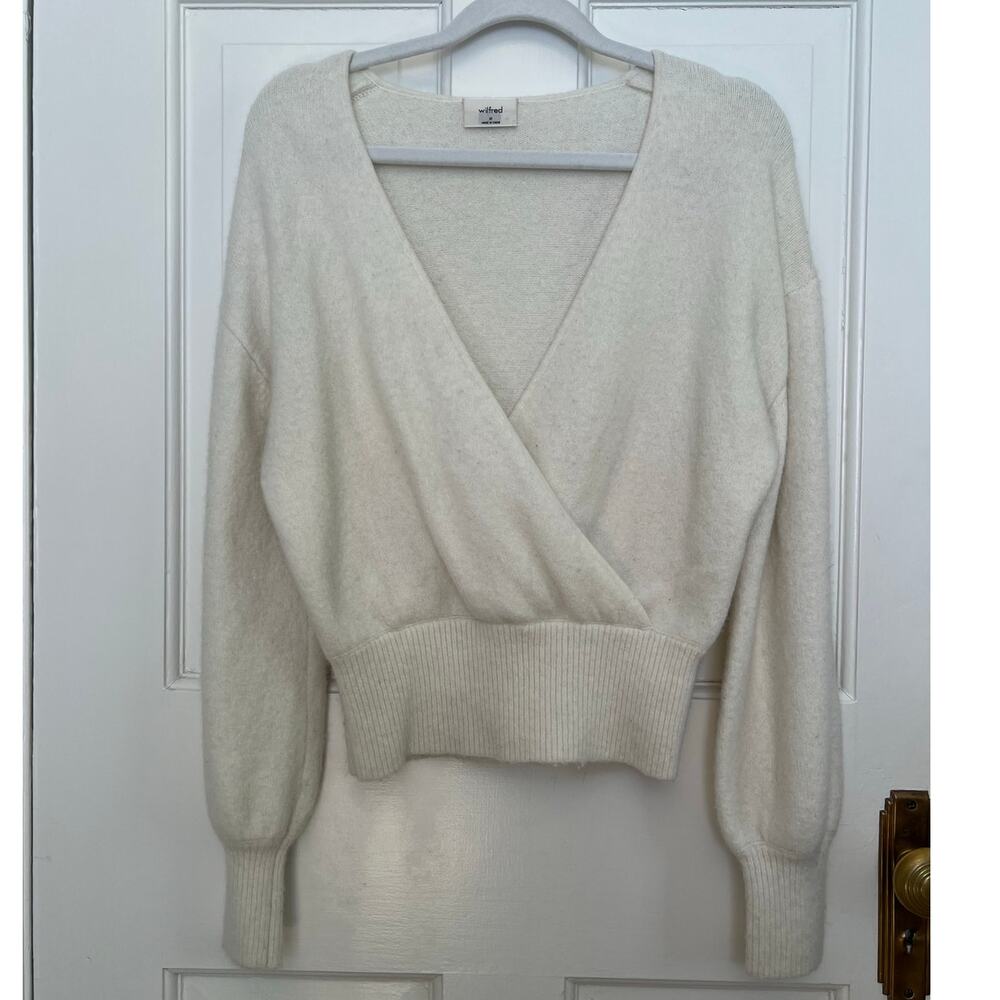 Aritzia Wilfred SoftSpoke Dear Wrap Sweater White Cashmere Blend Women's M FLAW - Picture 2 of 15